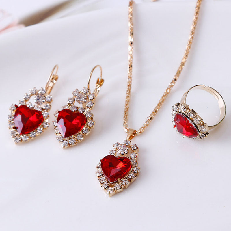 Wassertropfen Strass Halskette Ohrringe Ring Set
