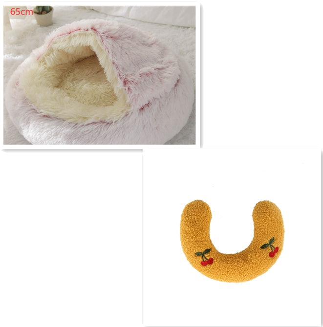 2 en 1 Lit pour chien et chat Lit d'hiver pour animaux de compagnie Lit rond en peluche Lit chaud Maison douce longue en peluche Produits pour animaux de compagnie