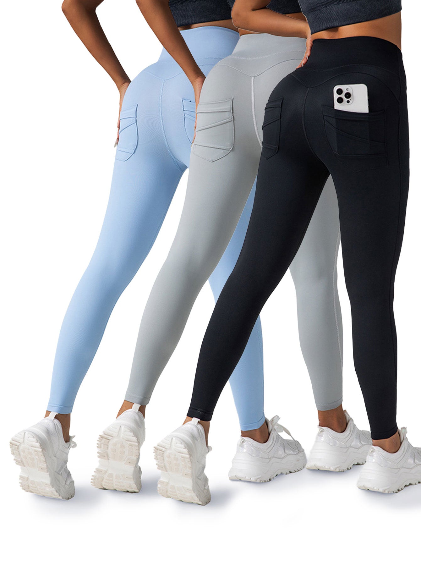 3er-Pack Yoga-Leggings für Damen, 4-Wege-Stretch, hohe Taille, Bauchkontrolle, Hose mit Tasche, Workout, Sport, Fitnessstudio, Freizeithose