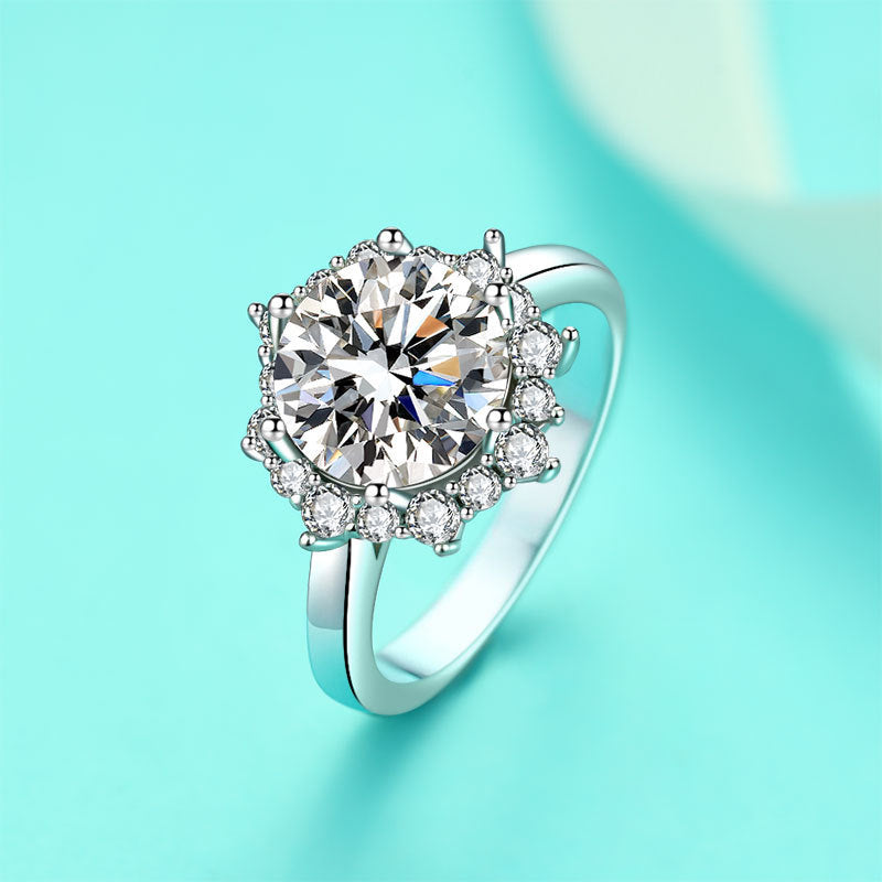S925 Sterling Silber Ehering Luxus Leichte Luxus Blumenring Hochkarätiger Strassring