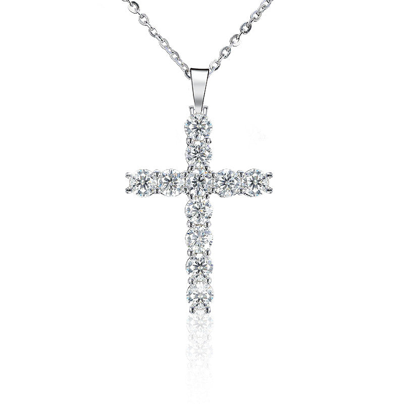 Elegant Moissanite 925 Sterling Silver Cross Necklace Pendant For Wom