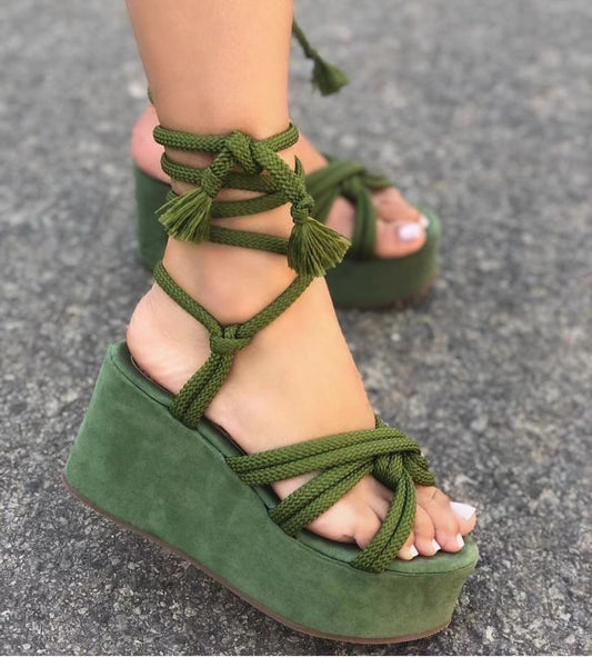 Sommer Frauen Keile Schuhe High Heel Riemchensandalen