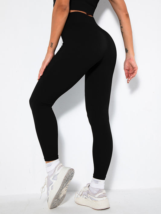 Po-Lifting-Yoga-Leggings für das Training mit hoher Taille und Bauchkontrolle, gerüschte Booty-Hose, gerippte nahtlose Leggings für Frauen mit hoher Taille für das Training im Fitnessstudio, athletische Yoga-Hose