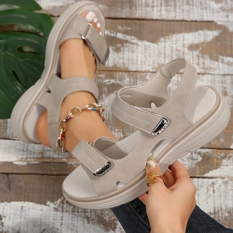 Lässige Sandalen mit Klettverschluss, bequeme Sommer-Sportsandalen mit Fischmaul, leichte Strandschuhe für Damen
