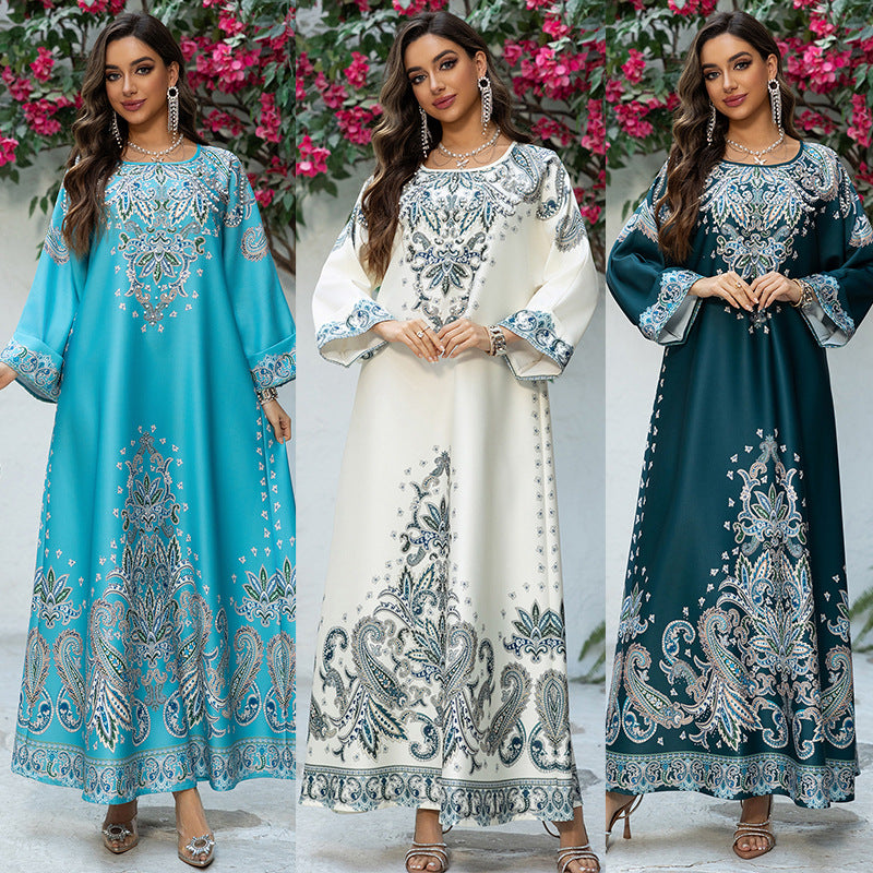 Stylish Muslim Robe Printed Dubai Women'S Clothing Dress for Everyday