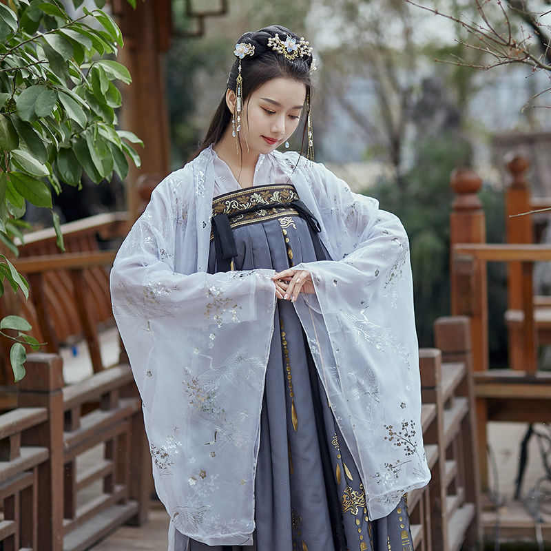 Women's Ancient Style Cloud Crane Hanfu Gilding Large Swing Skirt