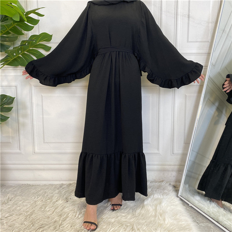 Robe musulmane élégante de couleur unie avec patchwork pour femme