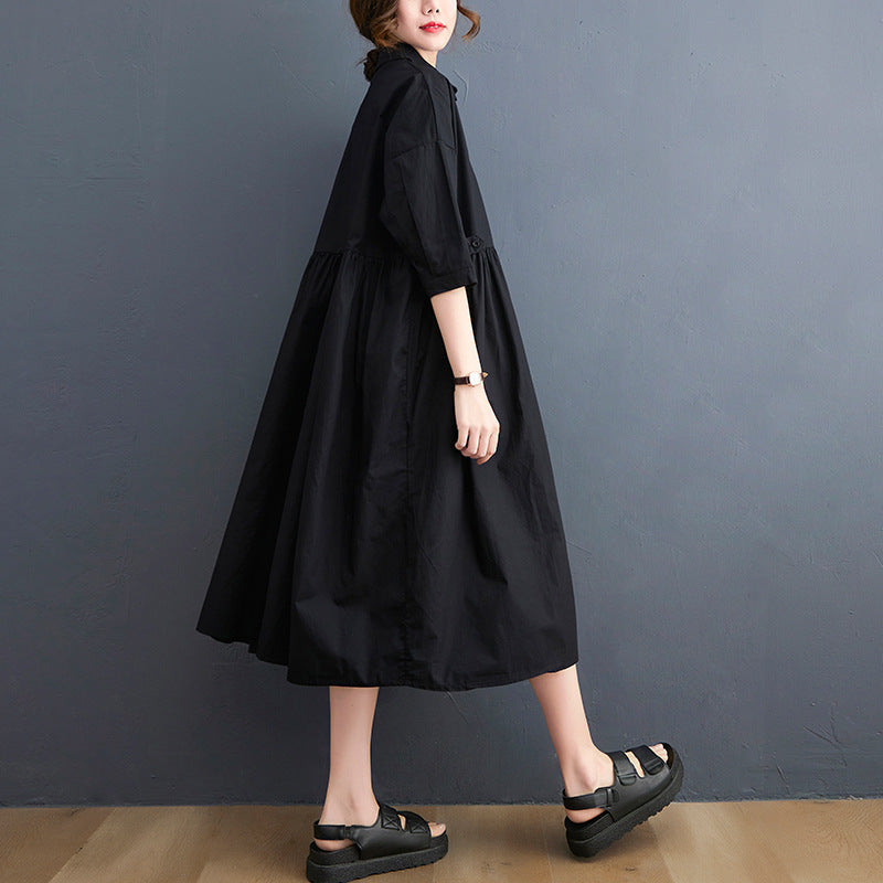 New Solid Color Casual Loose Large Size Short Sleeve Dress Women