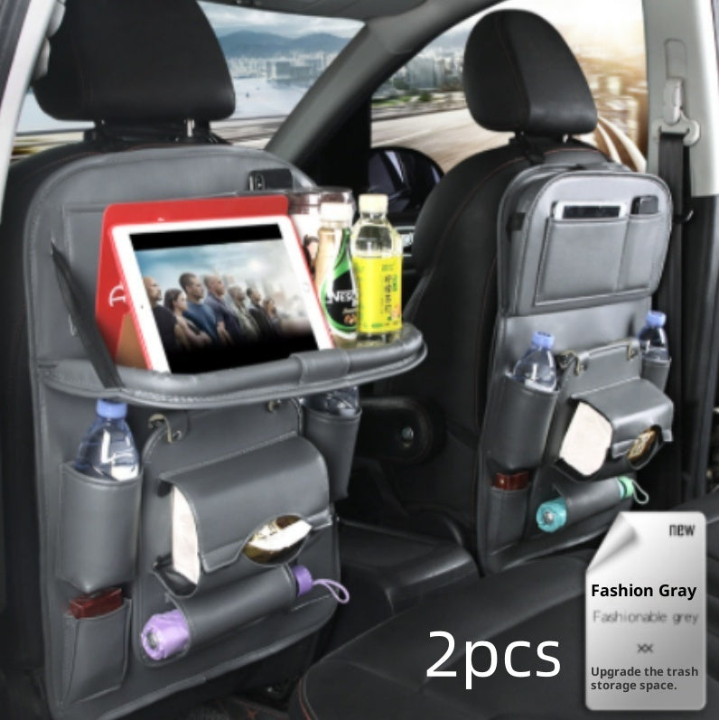 Trendy Pu Leather Car Storage Bag Multifunction Seat Back Tray Hangin