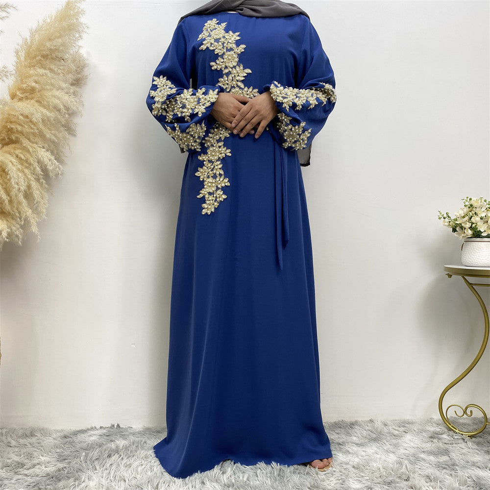 Stylish Fashion Lace Beaded Muslim Dress Women for Everyday Wear
