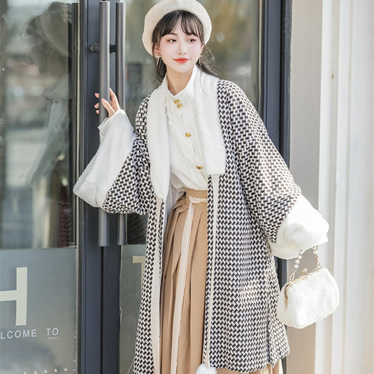Hanfu Women's Ancient Coat With Velvet White Cloak
