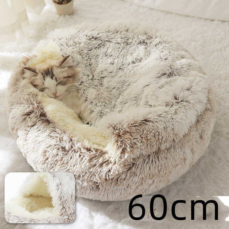 2 en 1 Lit pour chien et chat Lit d'hiver pour animaux de compagnie Lit rond en peluche Lit chaud Maison douce longue en peluche Produits pour animaux de compagnie