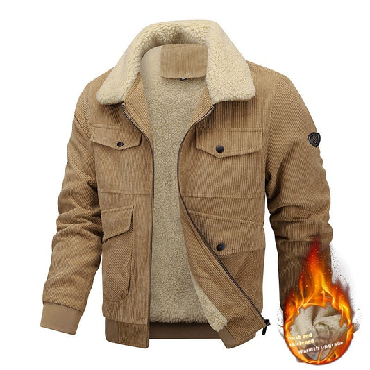 Winter Revers-Fleecejacke mit Taschen Warmer, dicker Baumwollmantel Herrenbekleidung