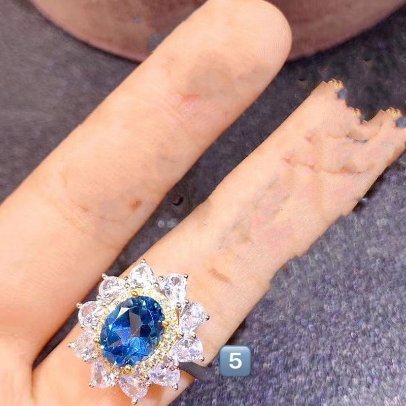 Damenmode Persönlichkeit Natürlicher Blautopasring