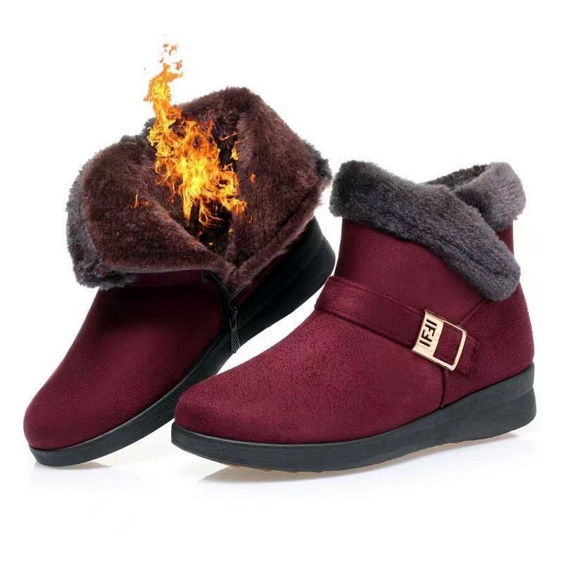 Winterstiefel Damen Warm Plüsch Schneestiefel Reißverschluss Komfort Flats Schuhe