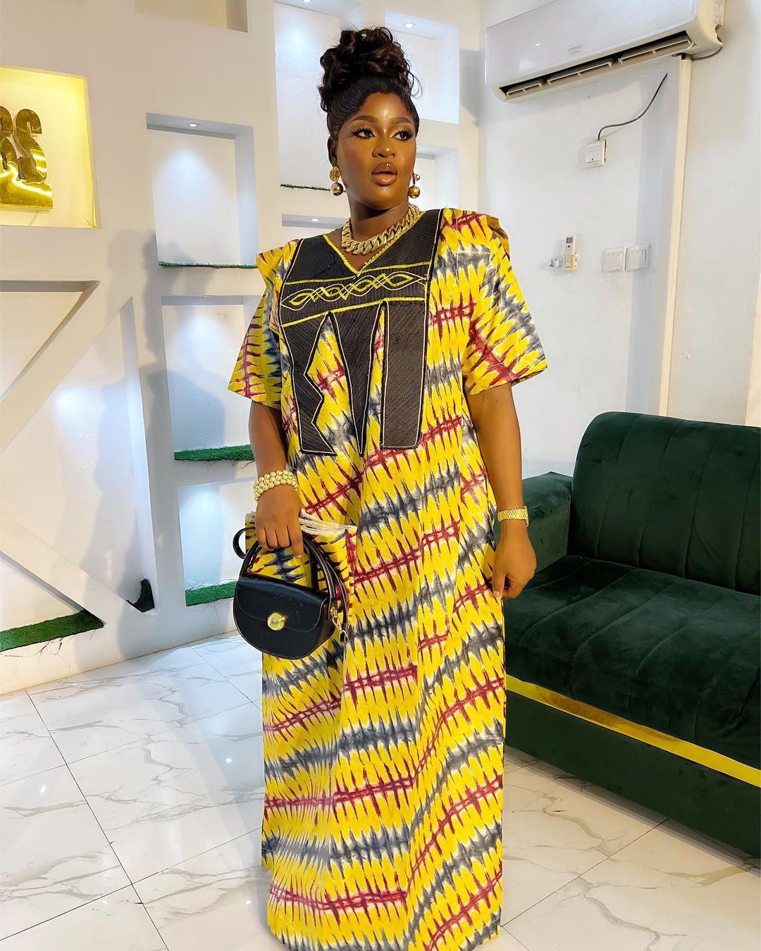 Stylish Plus Size Printed Dress Women'S Embroidery Muslim Robe for Ev
