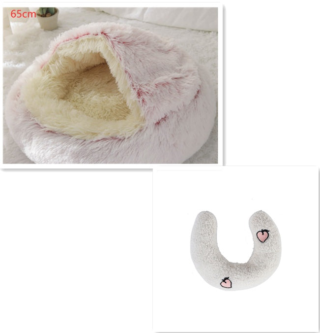 2 en 1 Lit pour chien et chat Lit d'hiver pour animaux de compagnie Lit rond en peluche Lit chaud Maison douce longue en peluche Produits pour animaux de compagnie