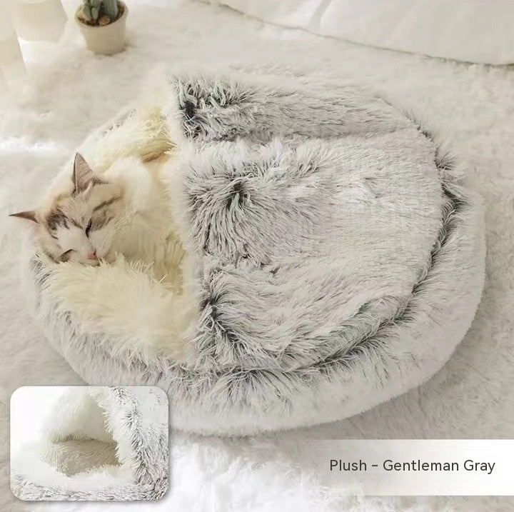 2 en 1 Lit pour chien et chat Lit d'hiver pour animaux de compagnie Lit rond en peluche Lit chaud Maison douce longue en peluche Produits pour animaux de compagnie