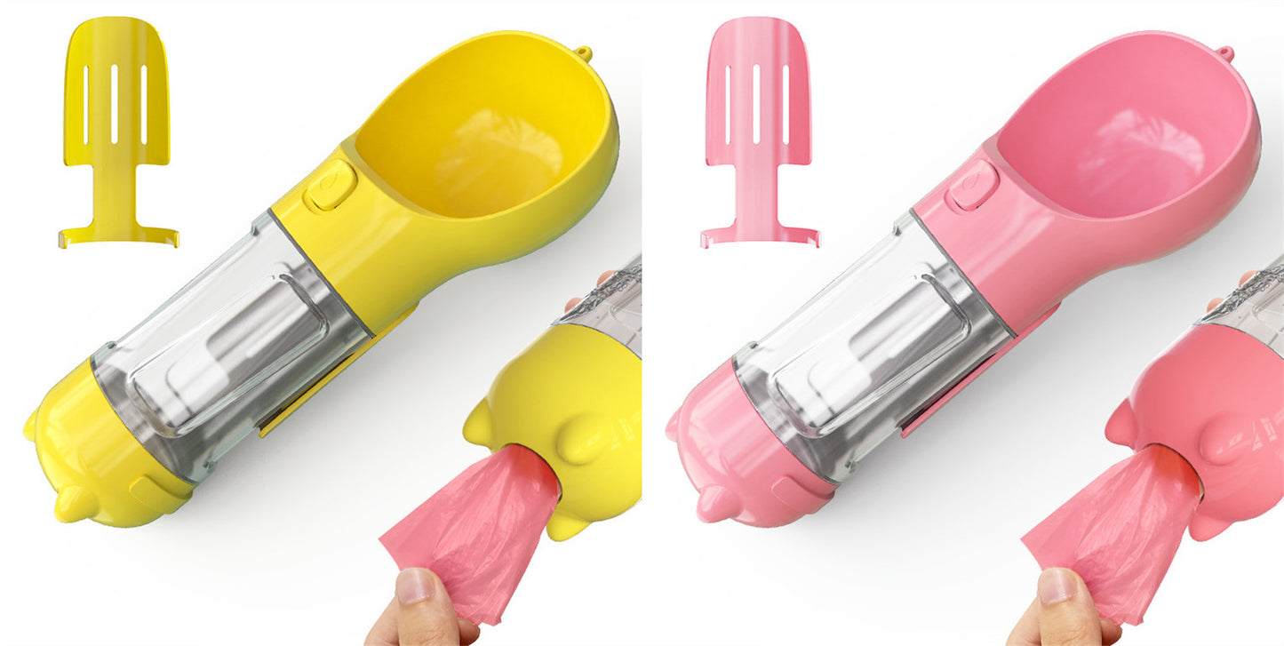 Bouteille d'eau pour animaux de compagnie, gamelle, rangement de sacs poubelles, portable pour voyage en extérieur, bouteille d'eau 3-en-1 pour chien