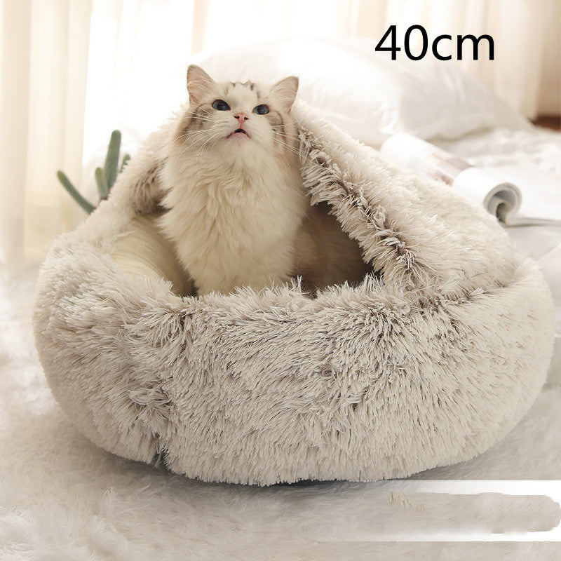 2 en 1 Lit pour chien et chat Lit d'hiver pour animaux de compagnie Lit rond en peluche Lit chaud Maison douce longue en peluche Produits pour animaux de compagnie