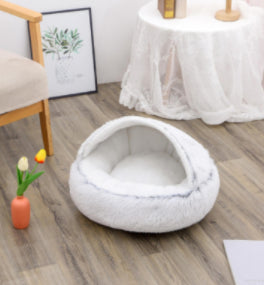 2 en 1 Lit pour chien et chat Lit d'hiver pour animaux de compagnie Lit rond en peluche Lit chaud Maison douce longue en peluche Produits pour animaux de compagnie