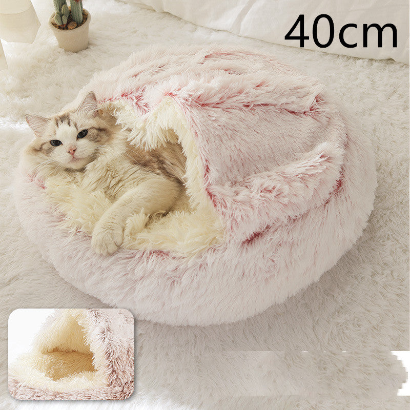 2 en 1 Lit pour chien et chat Lit d'hiver pour animaux de compagnie Lit rond en peluche Lit chaud Maison douce longue en peluche Produits pour animaux de compagnie