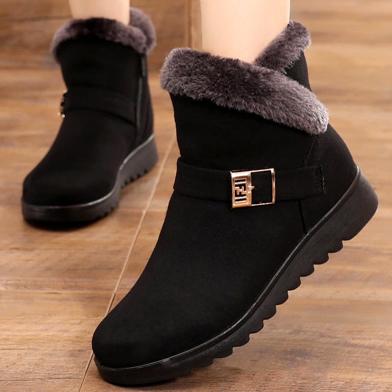 Winterstiefel Damen Warm Plüsch Schneestiefel Reißverschluss Komfort Flats Schuhe