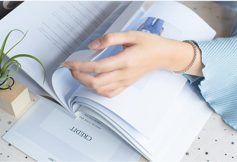 S925 Silver Bracelet Retro Simple Silver Ball Round Bead Bracelet Sweet Hand Jewelry