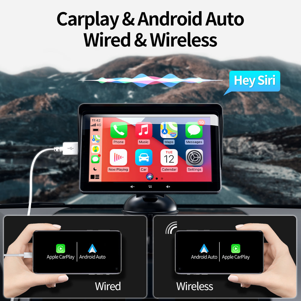Écran CarPlay sans fil 7'' pour voiture, interface allume-cigare, ventouse universelle