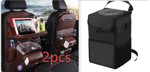 Trendy Pu Leather Car Storage Bag Multifunction Seat Back Tray Hangin