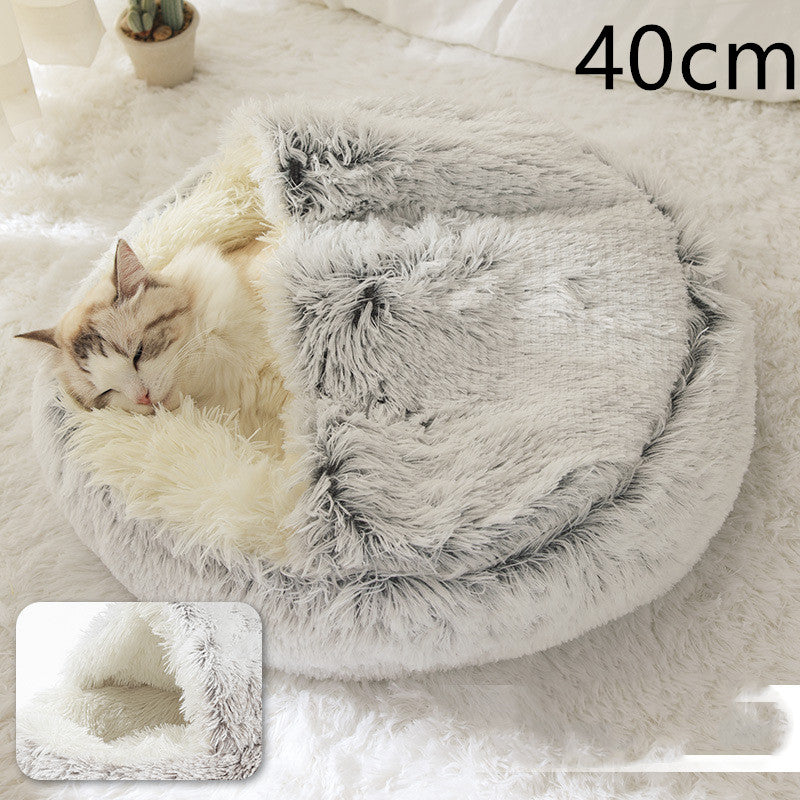 2 en 1 Lit pour chien et chat Lit d'hiver pour animaux de compagnie Lit rond en peluche Lit chaud Maison douce longue en peluche Produits pour animaux de compagnie