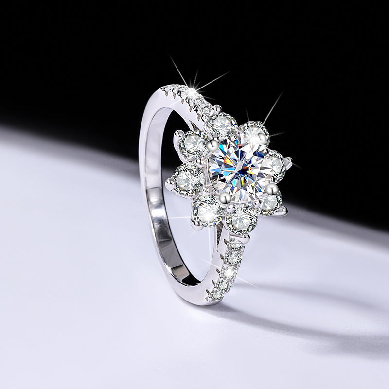 Sterling Silver 925 Moissanite Ring Female Flower Diamond