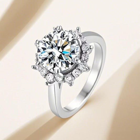 S925 Sterling Silver Wedding Ring Luxury Light Luxury Flower Ring High Carbon Rhinestone Ring