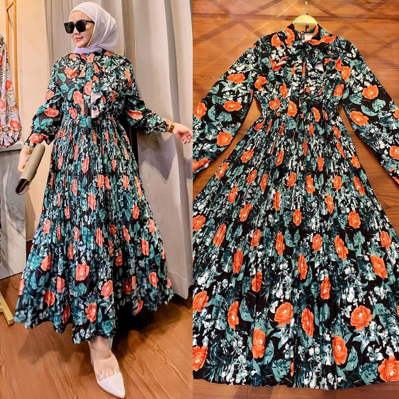 Robe imprimée plissée musulmane malaise indonésienne