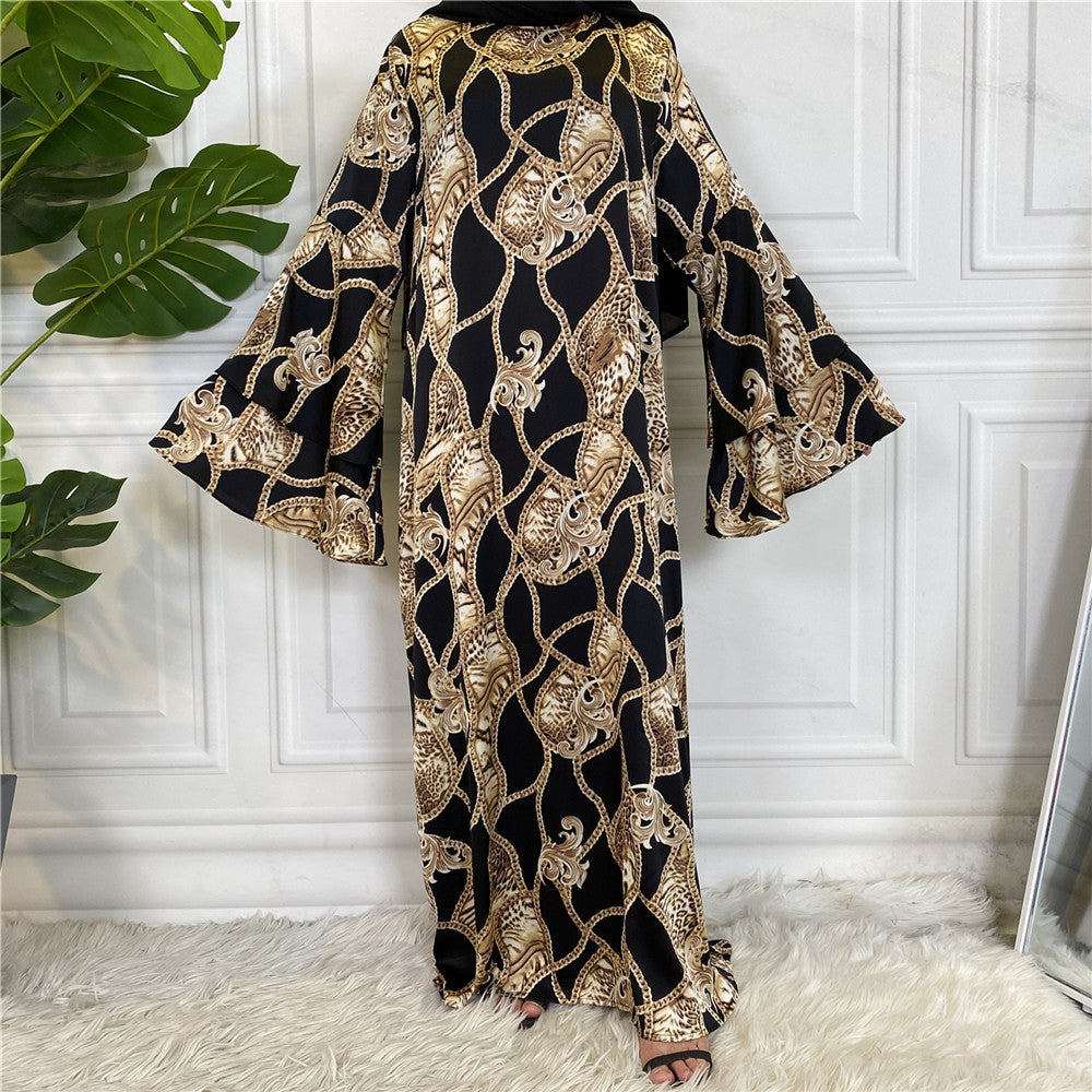 Stylish Fashionable Printed Large Lace Up Muslim Dress for Everyday W