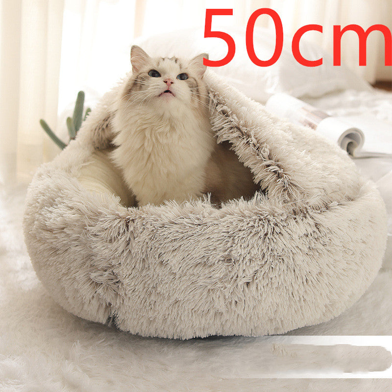 2 en 1 Lit pour chien et chat Lit d'hiver pour animaux de compagnie Lit rond en peluche Lit chaud Maison douce longue en peluche Produits pour animaux de compagnie