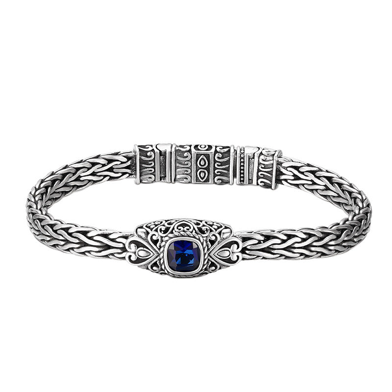 Bracelet en argent sterling 925 tissé à la main avec zircon bleu