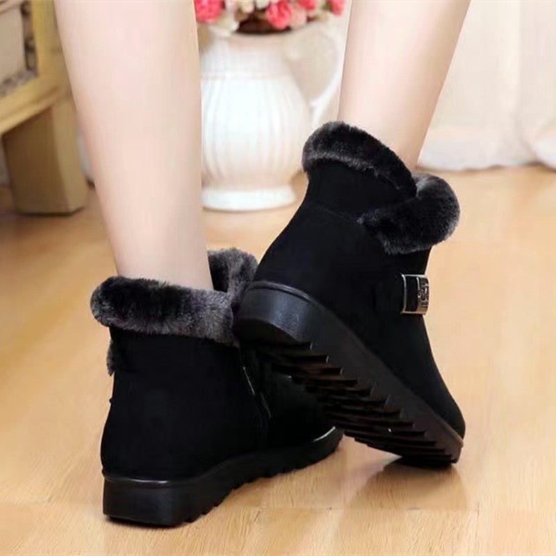 Winterstiefel Damen Warm Plüsch Schneestiefel Reißverschluss Komfort Flats Schuhe