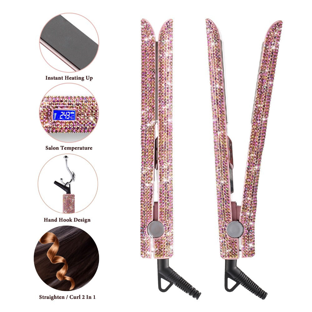 Fer Plat Professionnel à Paillettes Cheveux Plaques en Titane Lisseur Cheveux Diamant Outils Coiffure Cristal Chauffants