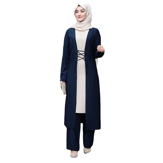 Stylish Muslim Women'S Dress Set Three Piece Middle Eastern Dress for