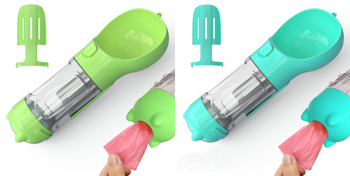 Bouteille d'eau pour animaux de compagnie, gamelle, rangement de sacs poubelles, portable pour voyage en extérieur, bouteille d'eau 3-en-1 pour chien