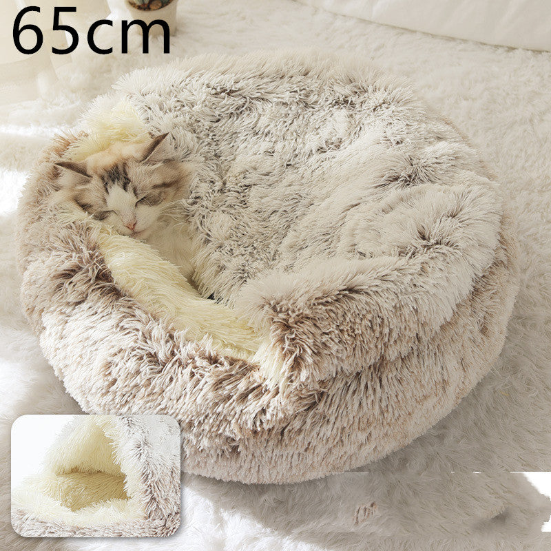 2 en 1 Lit pour chien et chat Lit d'hiver pour animaux de compagnie Lit rond en peluche Lit chaud Maison douce longue en peluche Produits pour animaux de compagnie