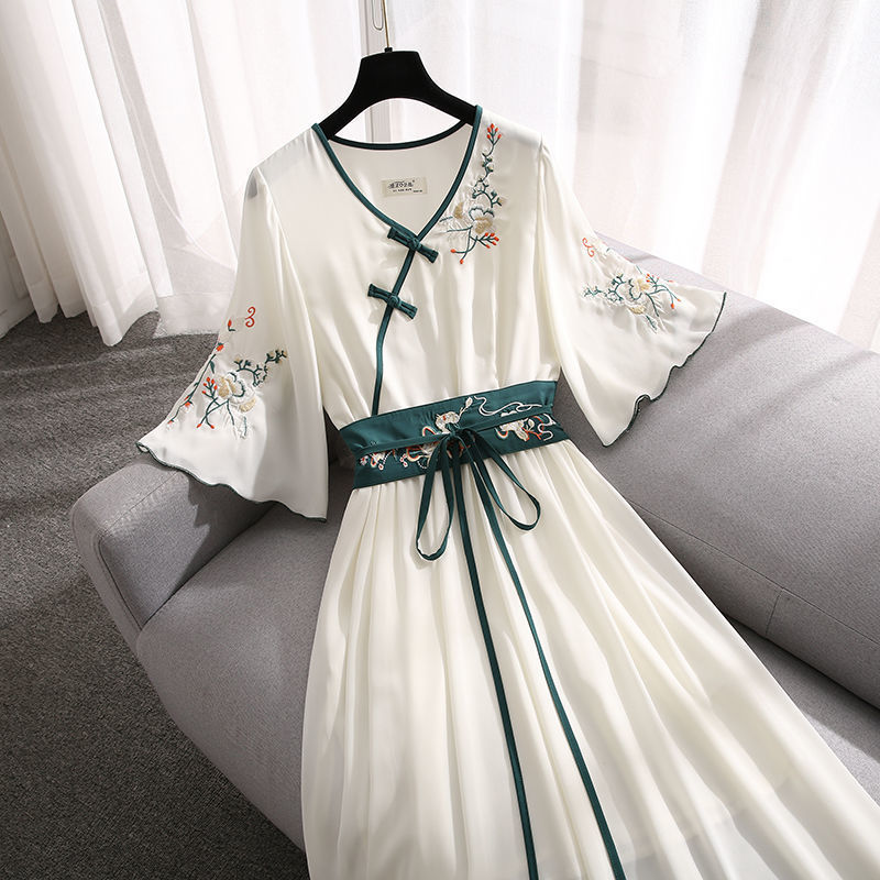 Women's Summer Embroidery Improved Hanfu Dress