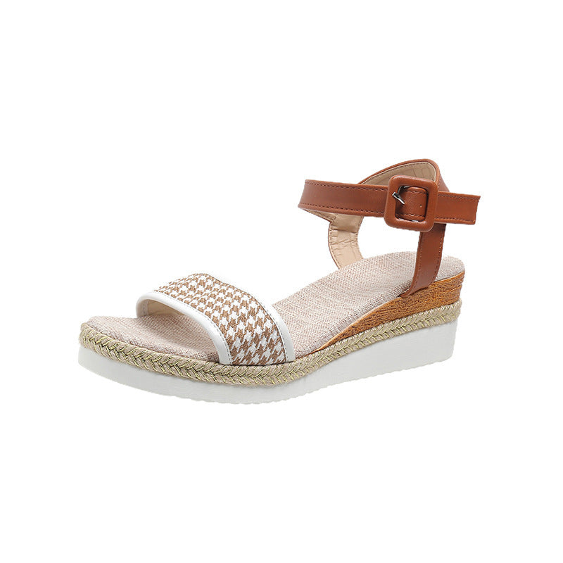 Hahnentrittmuster Sandalen Damen Sommer Schnalle Abendschuhe