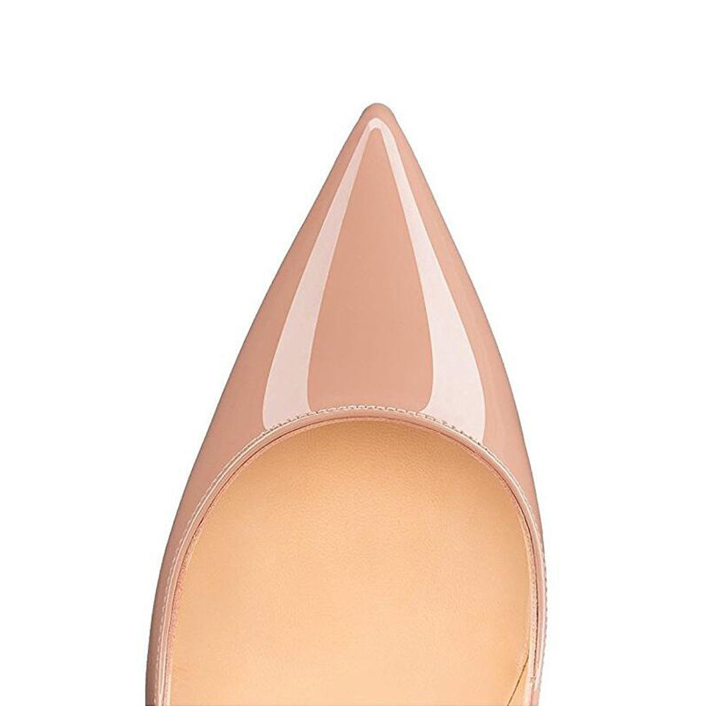 Escarpins sexy en cuir verni couleur nude à bouts pointus pour femme