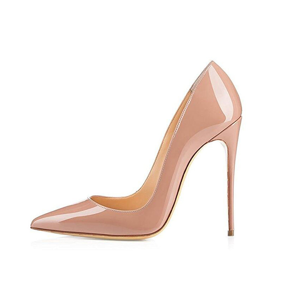 Escarpins sexy en cuir verni couleur nude à bouts pointus pour femme