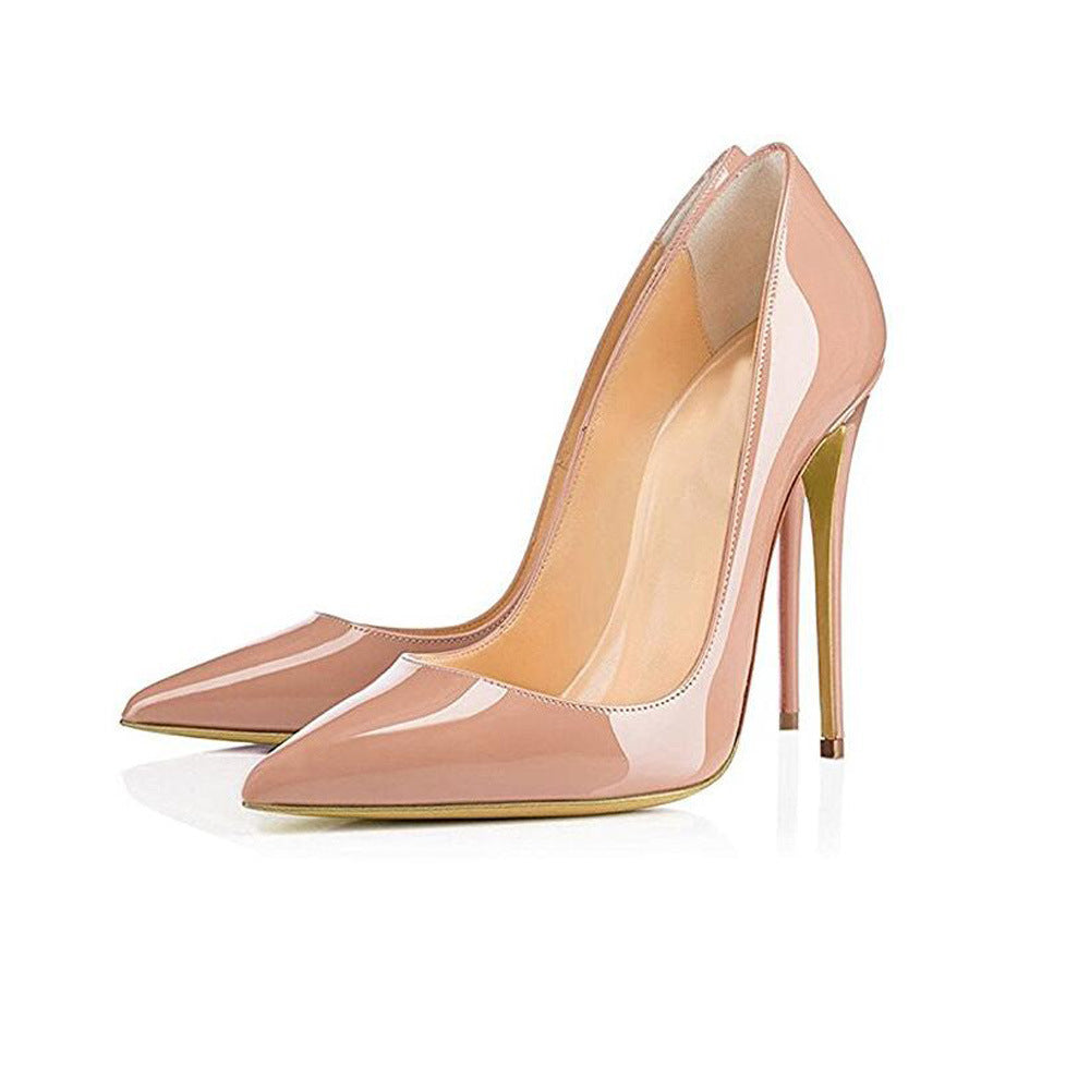 Escarpins sexy en cuir verni couleur nude à bouts pointus pour femme