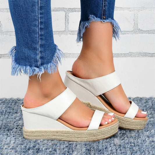 Keilabsatz-Hausschuhe, lässige Sandalen, Hanfschuhe mit hohem Keilabsatz
