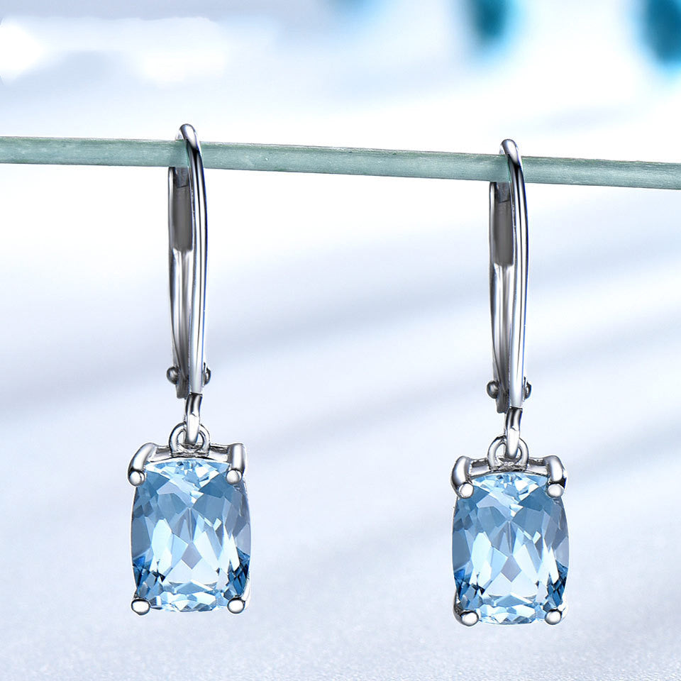Stylish Rectangular Sky Blue Topaz Earrings And Pendant Set for Every