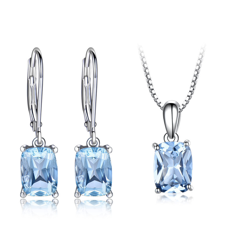 Stylish Rectangular Sky Blue Topaz Earrings And Pendant Set for Every